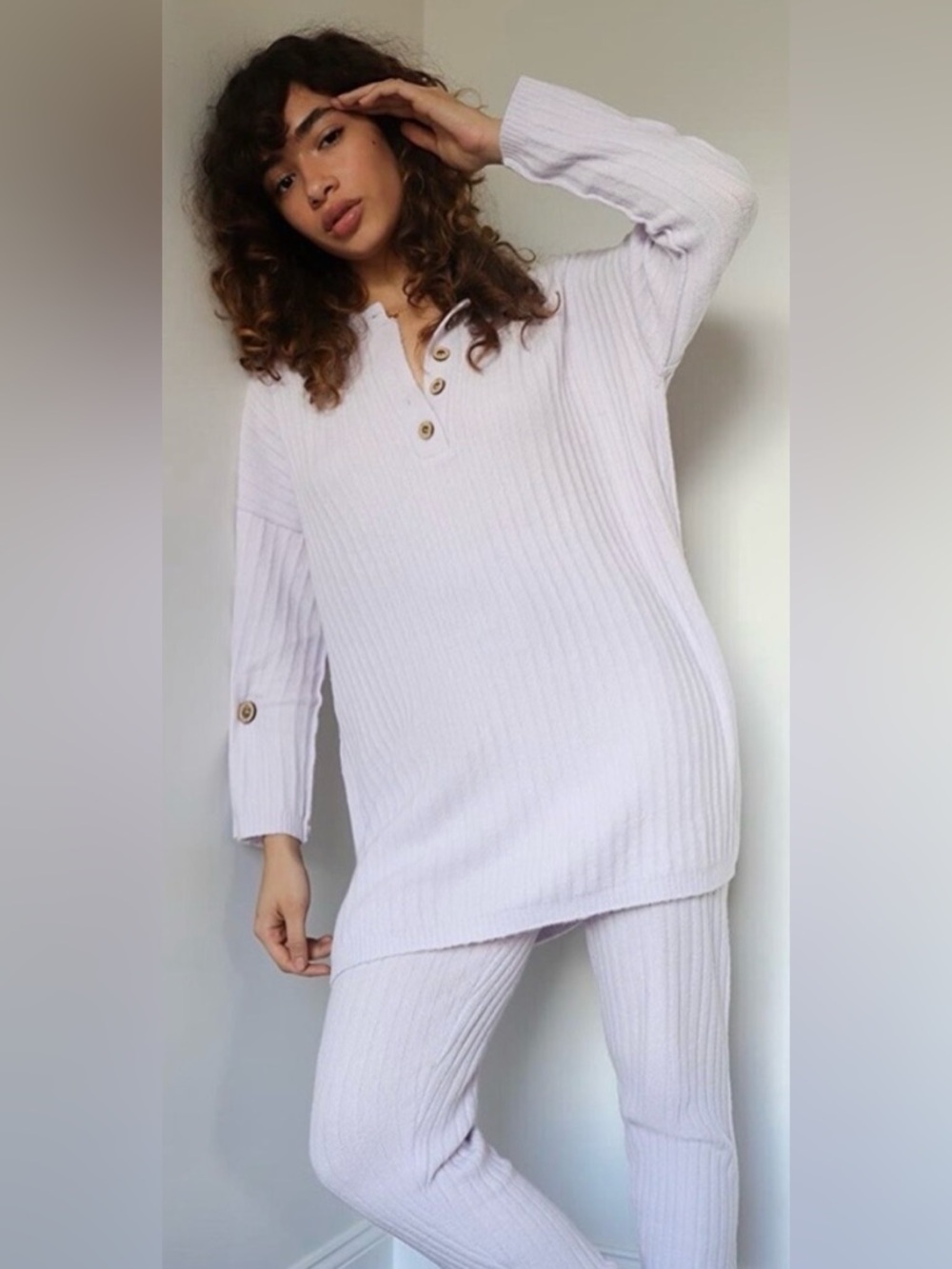 Free people Around the Clock Light Lavender Ribbed Sweater (oversized) - Picture 2 of 10